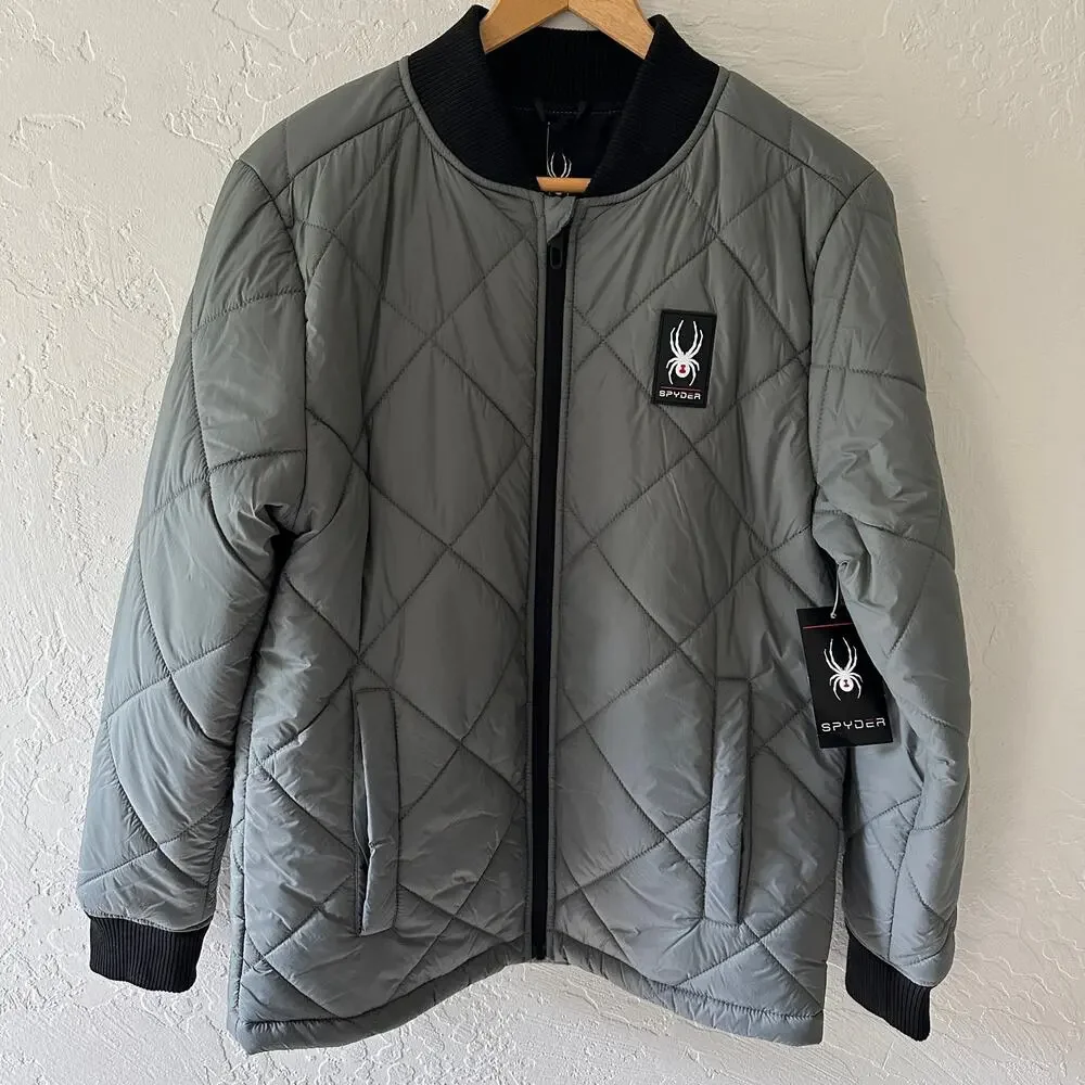 SPYDER Mens Quilted Bomber Jacket $169 NEW Size Small Tea Leaf Normcore Dadcore
